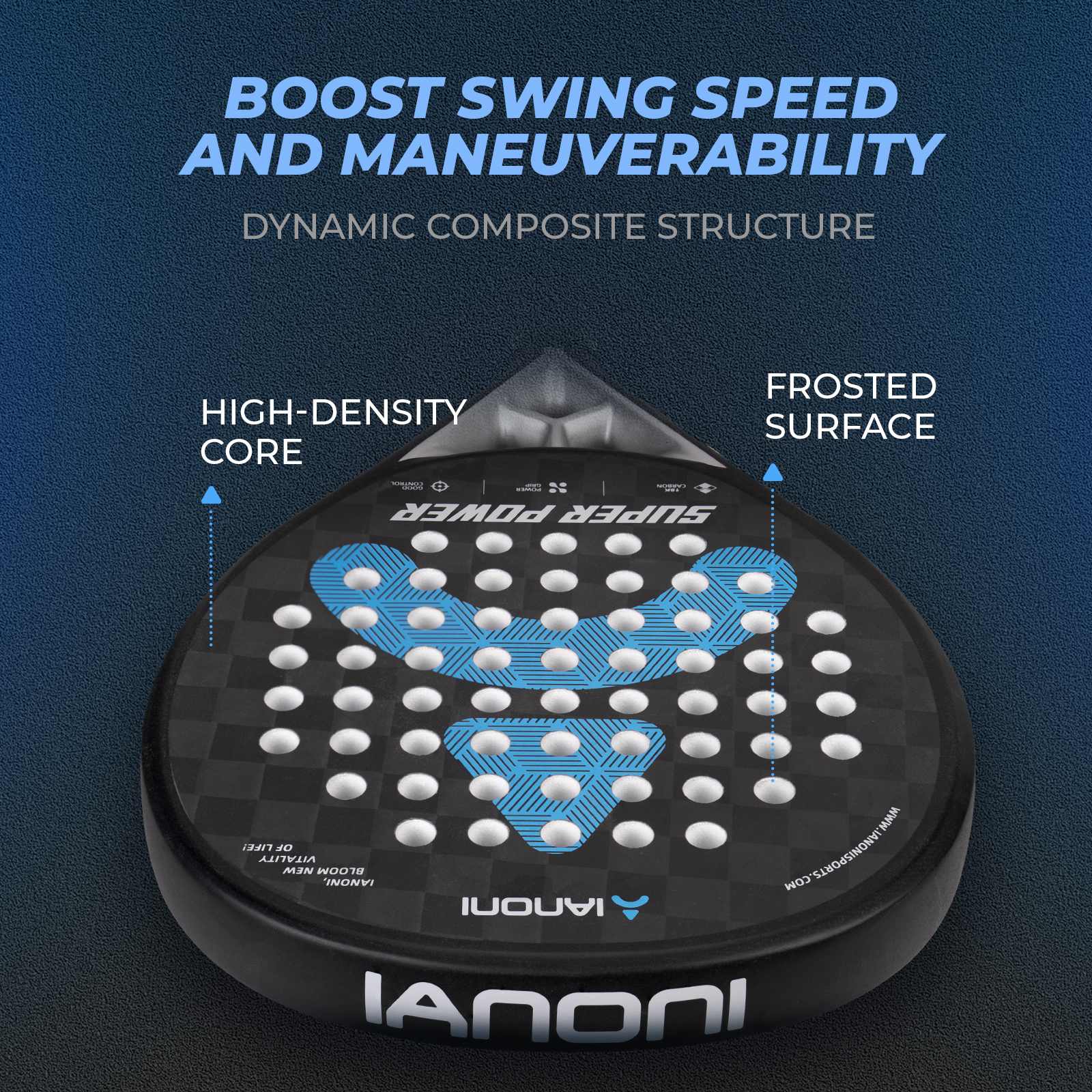 Back view of Halcyos IANONI Super Power 18K carbon fiber padel racket