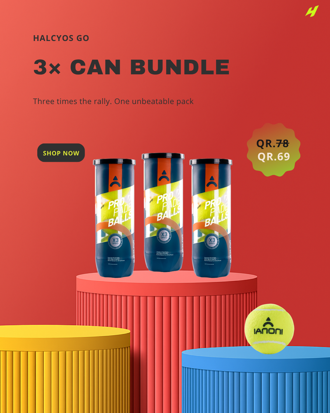 Halcyos 3× Can Padel Ball Bundle – Pack of 9 training padel balls