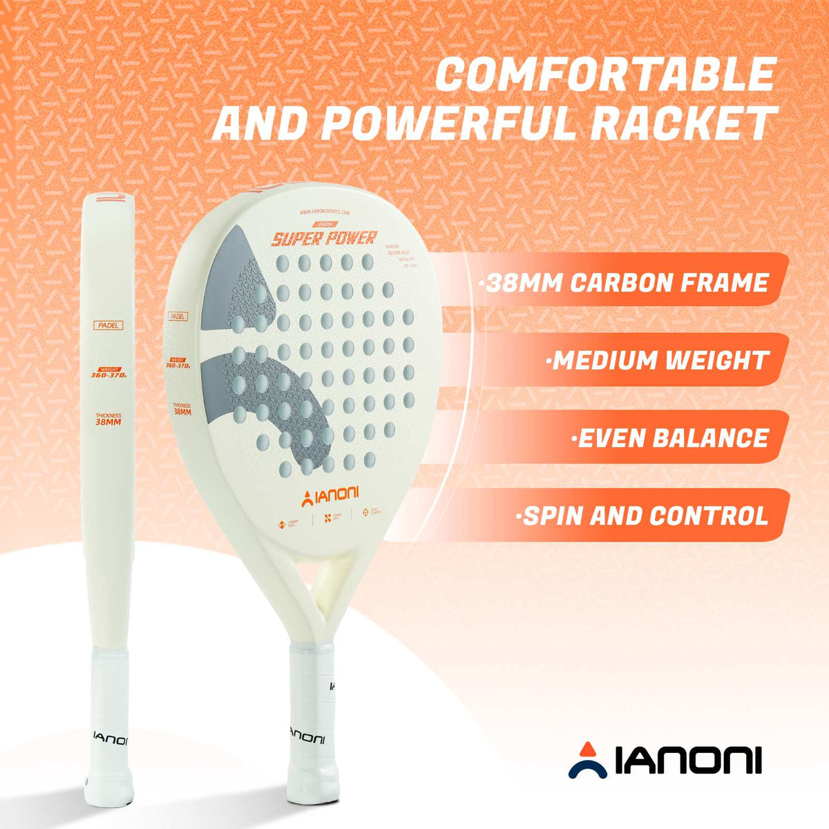 Premium carbon fiber padel racket with shock absorbing EVA core