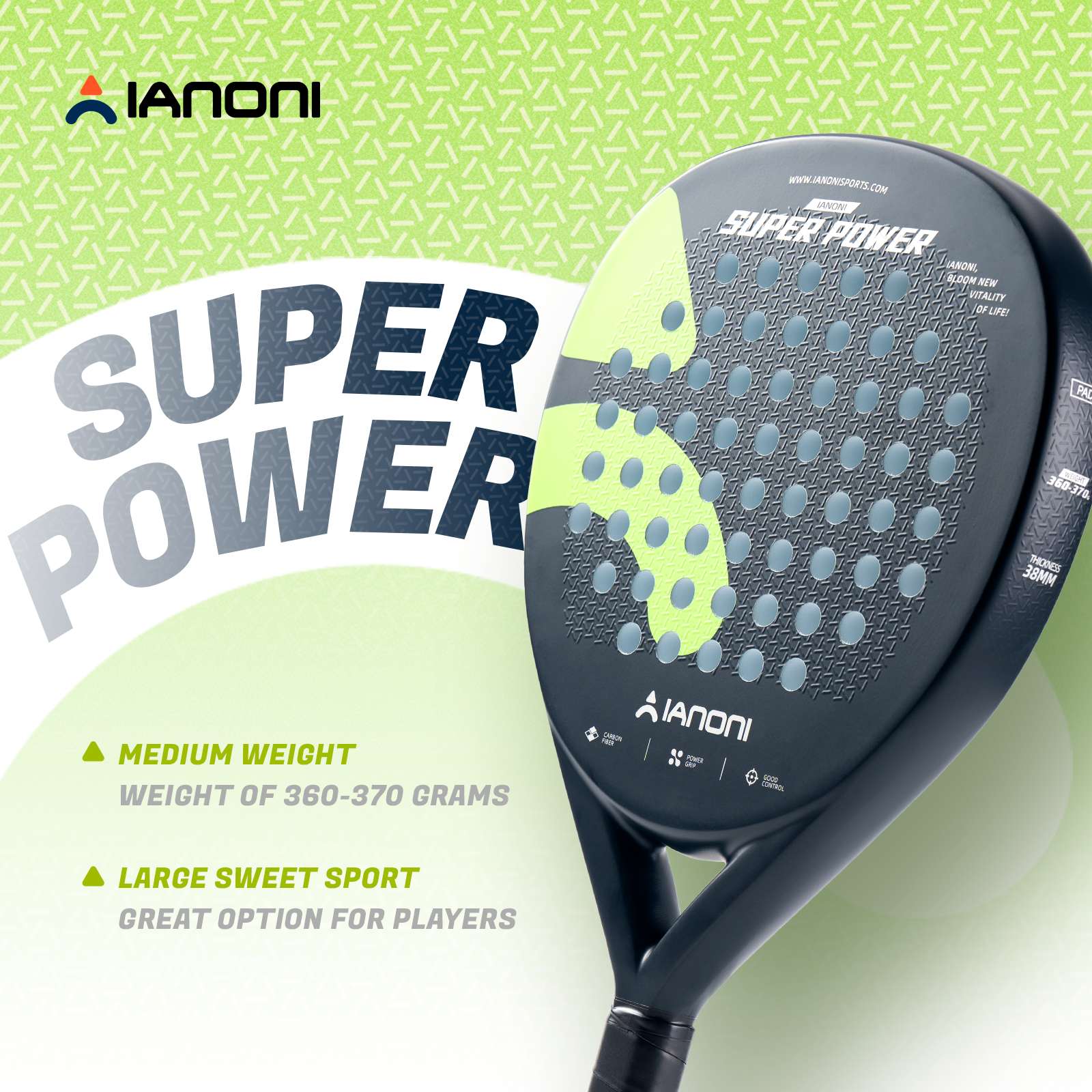 IANONI Super Power Black carbon diamond padel racket