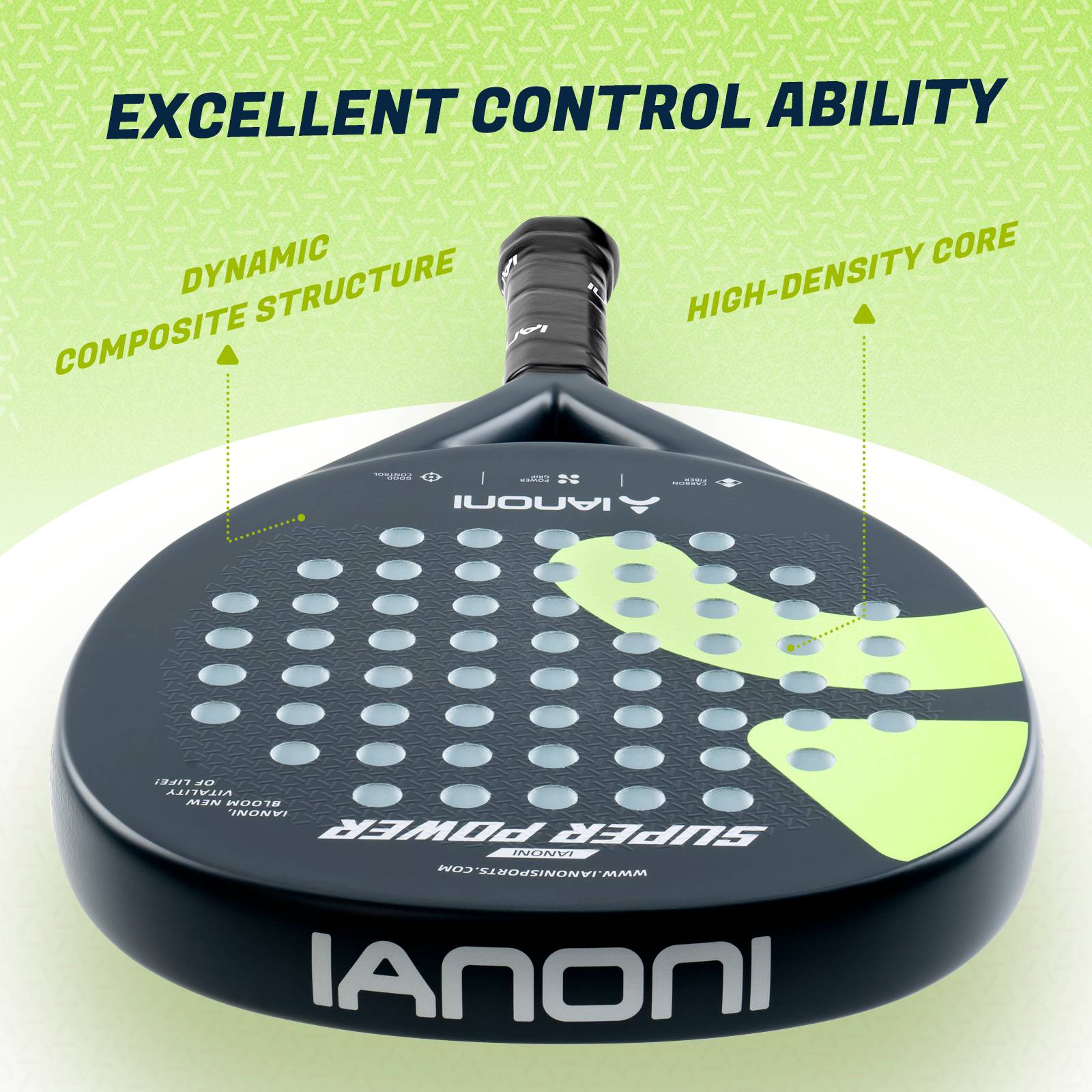 Halcyos black padel racket 455mm length with balanced feel and stability