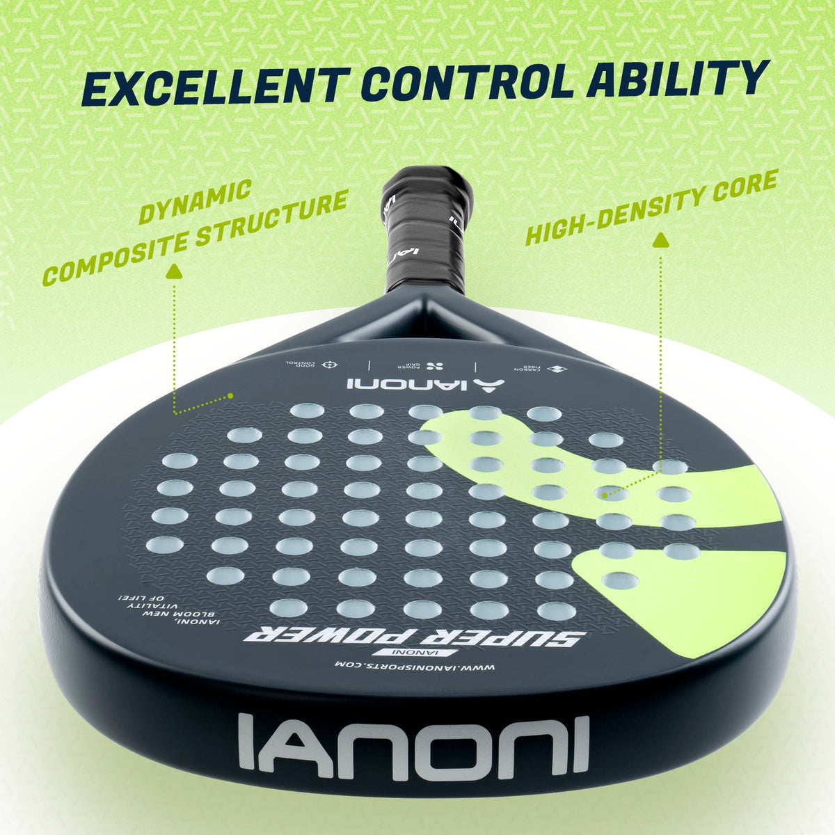 Halcyos black padel racket 455mm length with balanced feel and stability