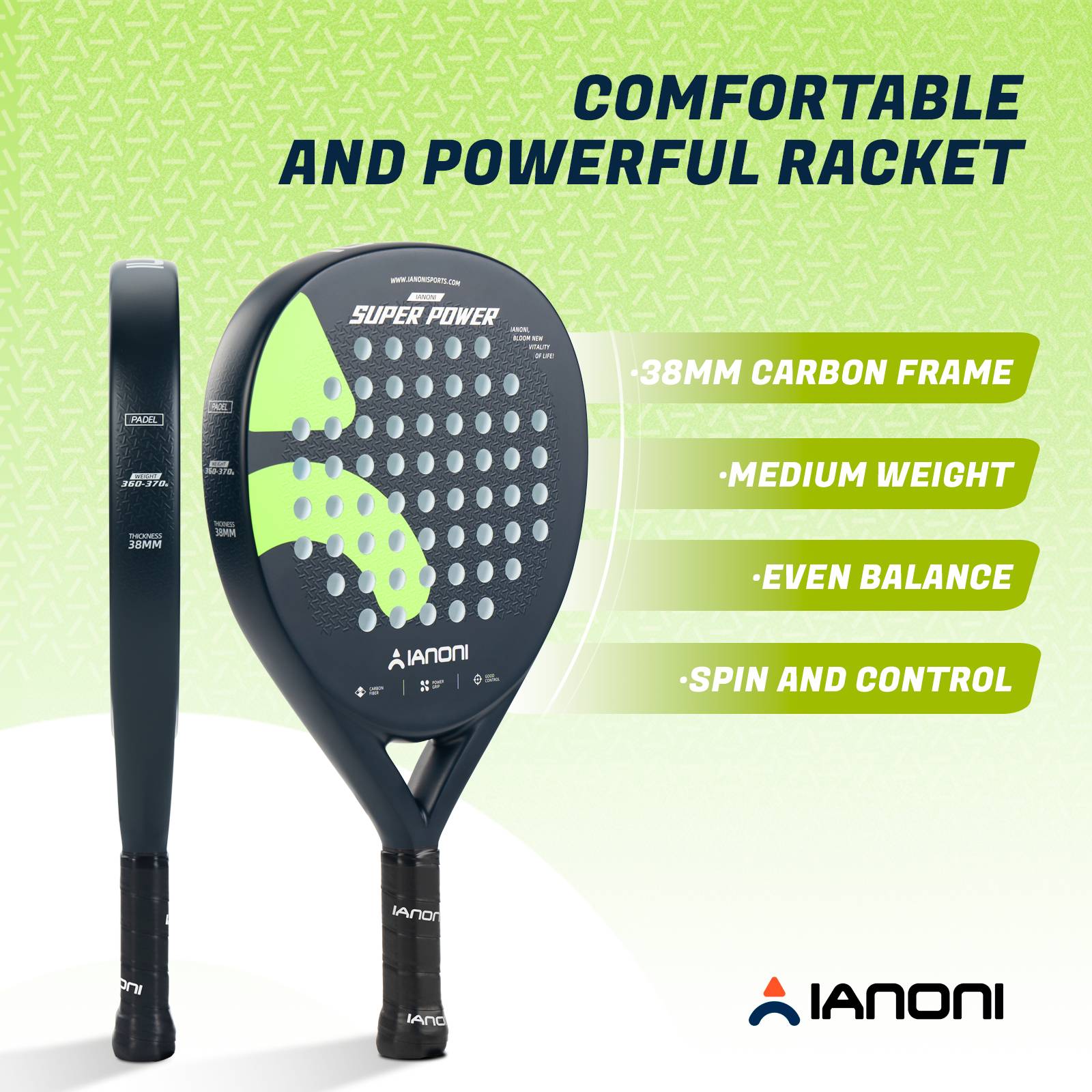 IANONI Super Power Black padel racket front view
