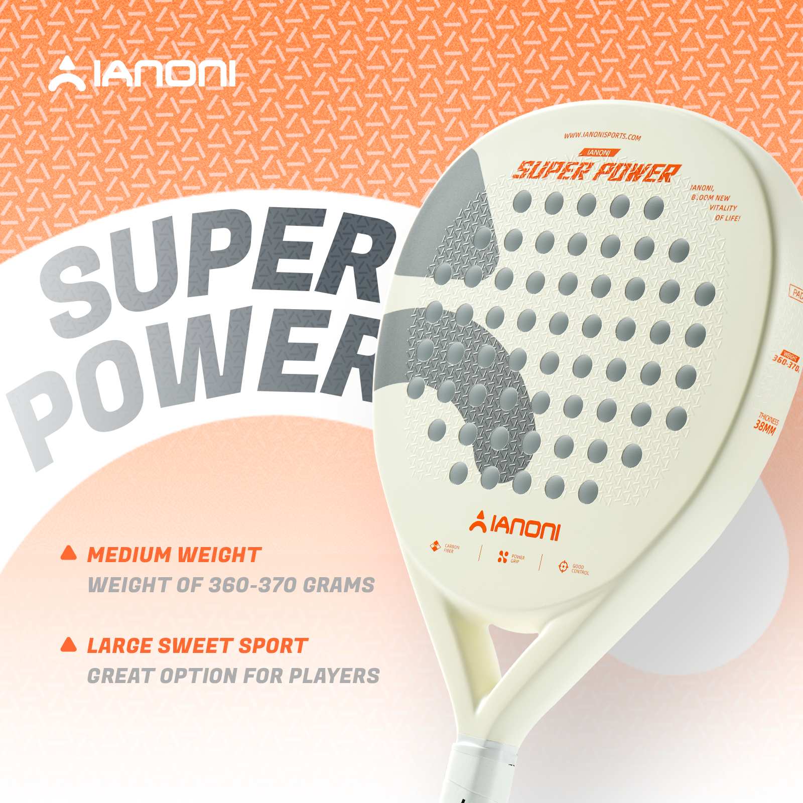 IANONI Super Power Cream White carbon padel racket