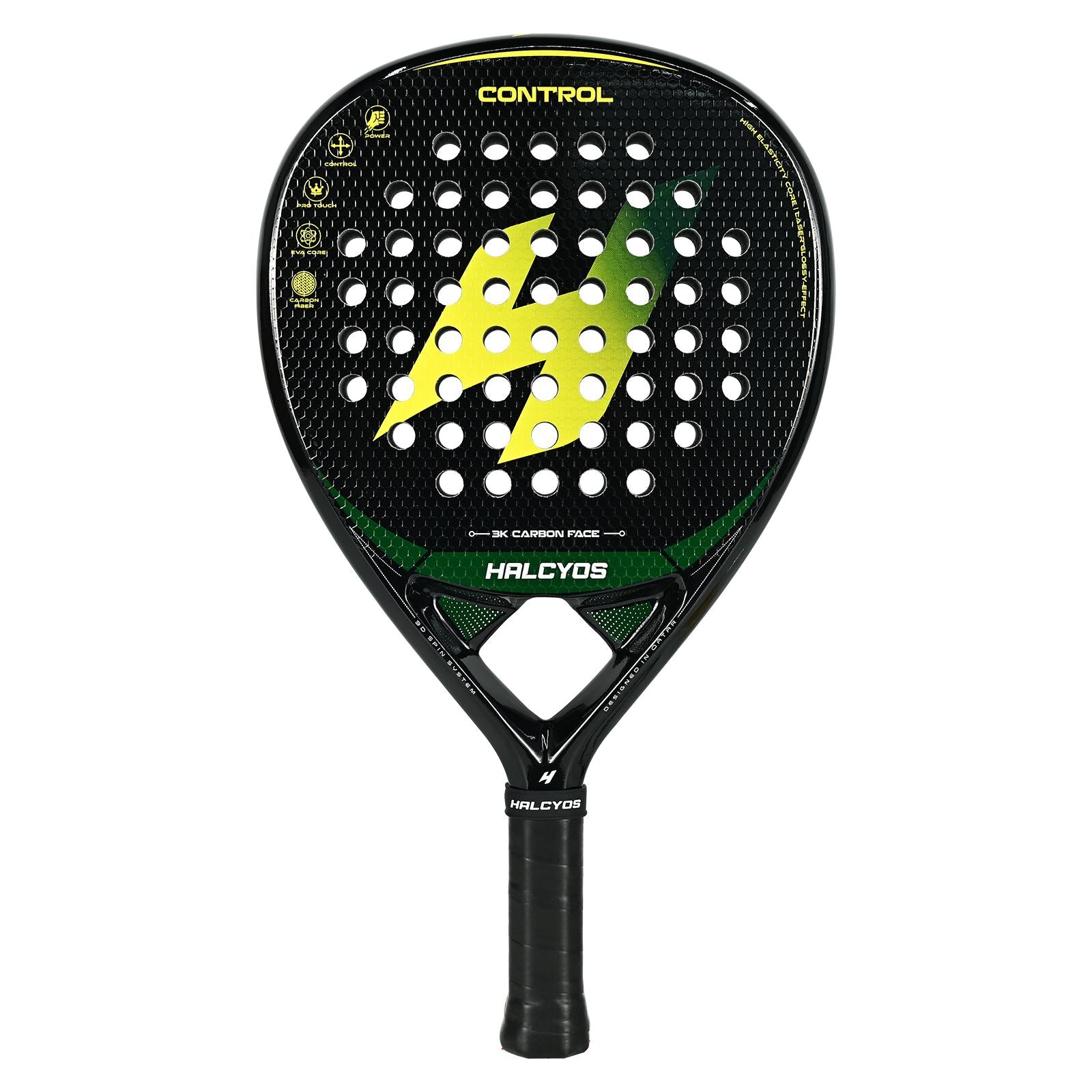 Halcyos Control 3K carbon padel racket front view Qatar