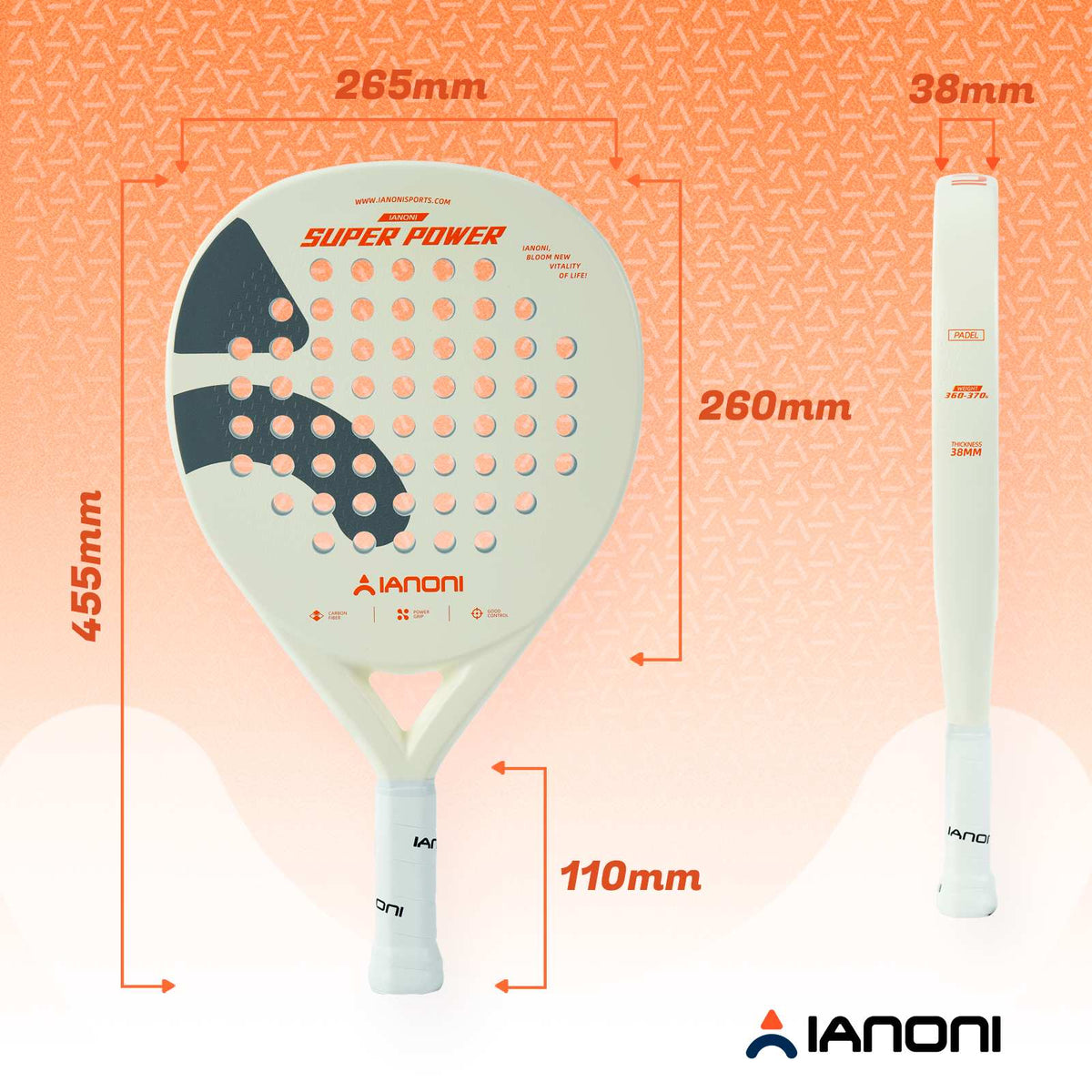 IANONI Super Power Cream White diamond padel racket front view