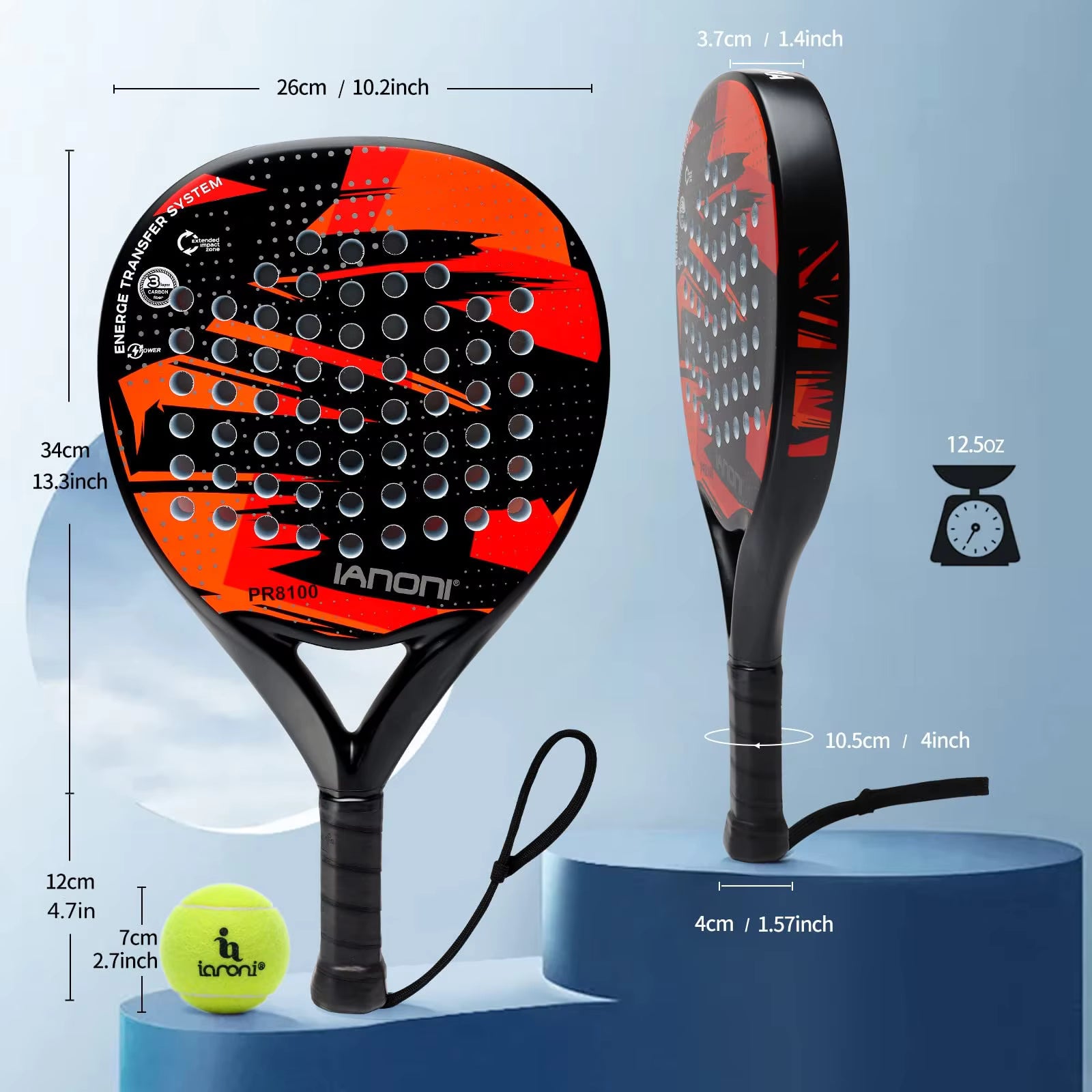 Front view of Halcyos IANONI professional carbon fiber beach tennis racket in Qatar