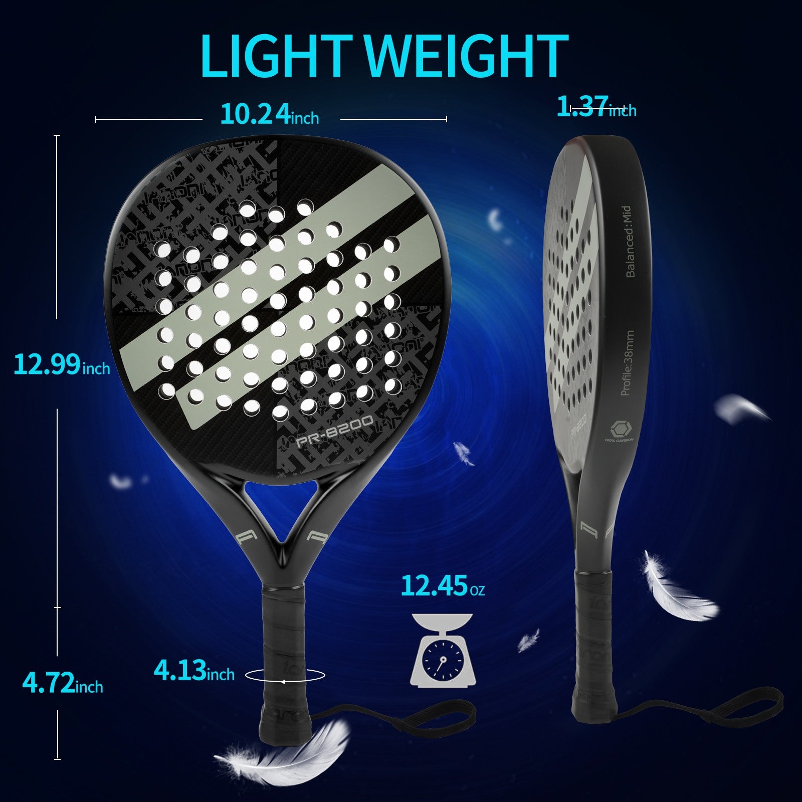 Teardrop shape 38mm profile of Halcyos IANONI Carbon Pro padel racket
