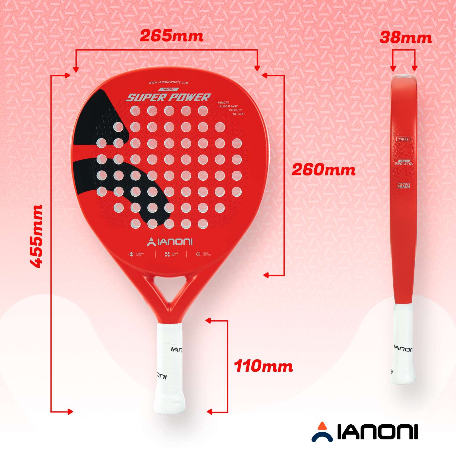 Halcyos red carbon fiber padel racket with diamond shape for powerful shots