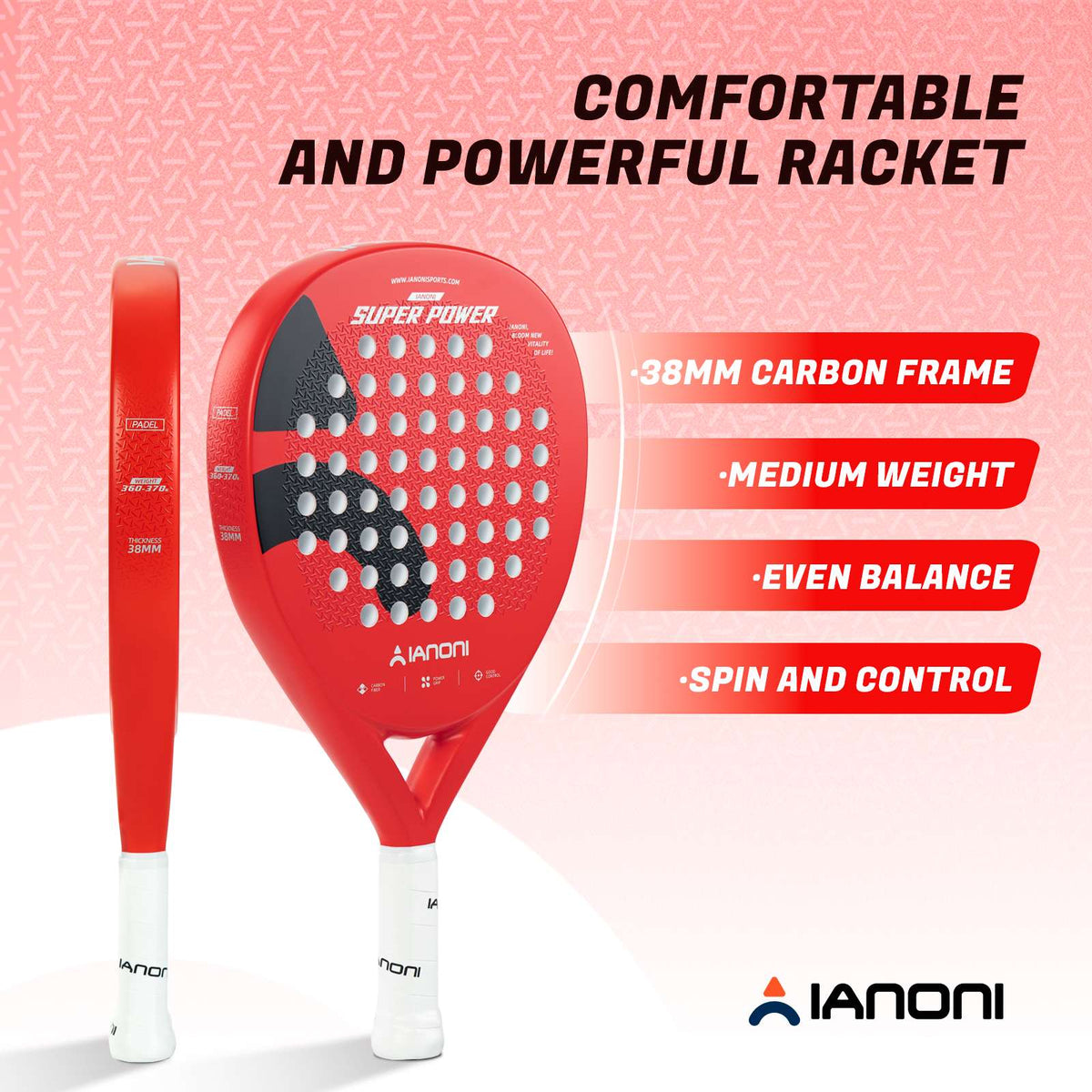 IANONI Super Power Red diamond padel racket front view