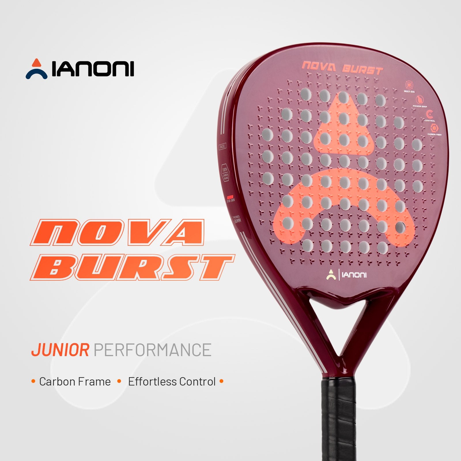 IANONI Nova Burst lightweight junior padel racket available from Halcyos GO Qatar