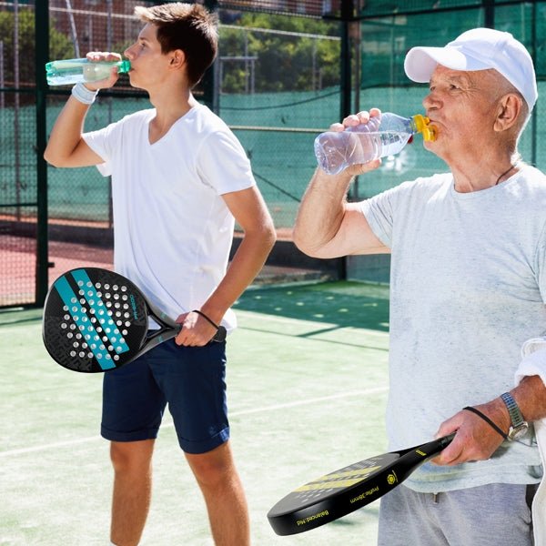 High performance red padel racket with shock absorbing EVA core
