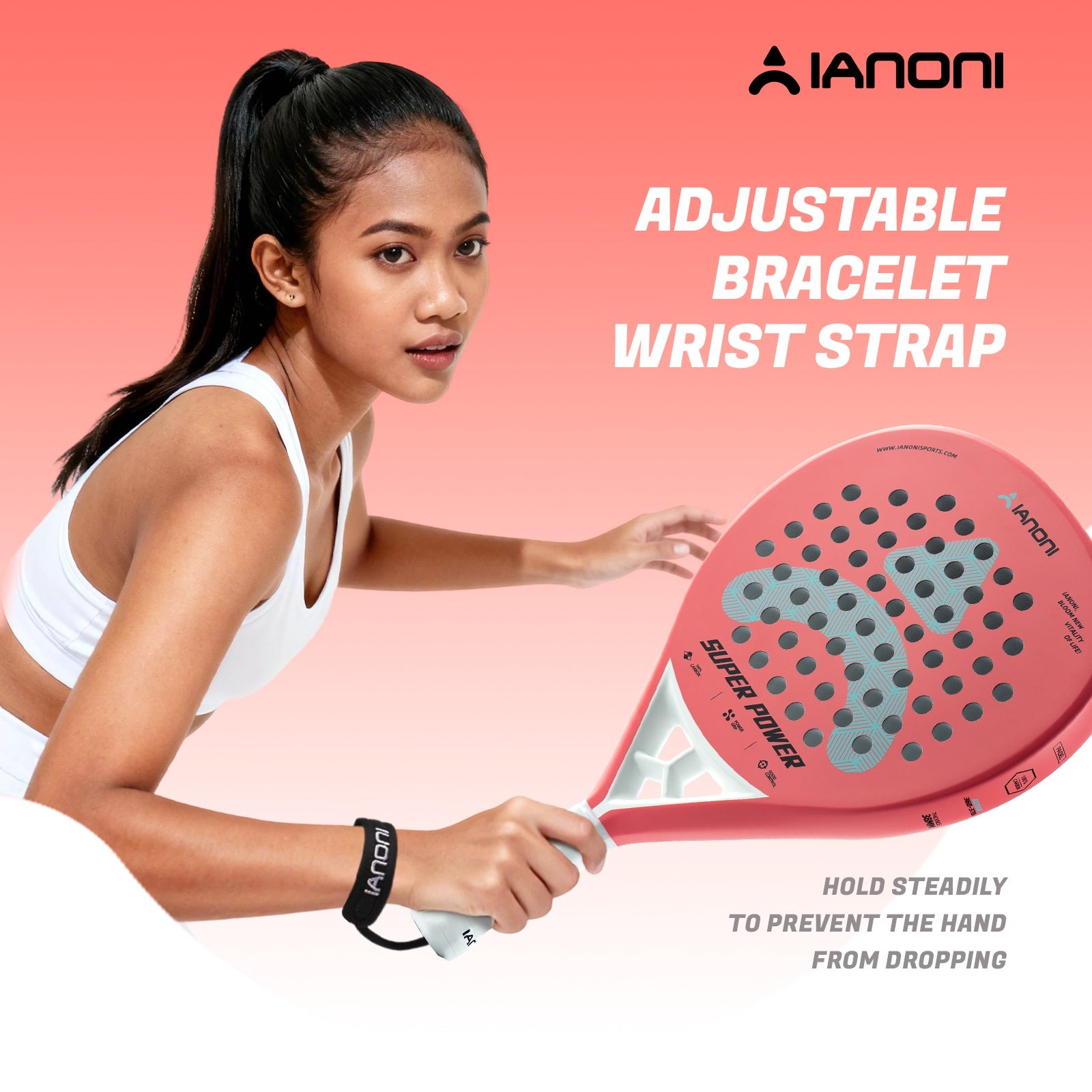 Padel player using IANONI Super Power watermelon red racket for smash