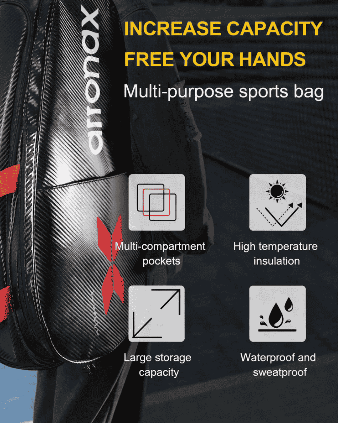 Padel racket bag with separate shoe compartment water resistant Halcyos