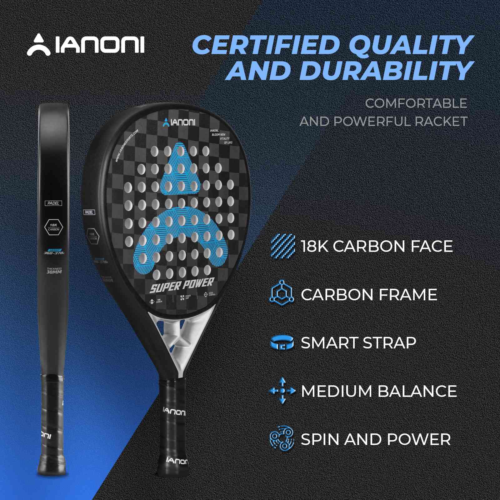 EVA foam core construction in Halcyos IANONI Super Power padel racket