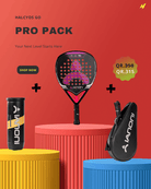Paddle tennis racket set with balls and case on a red background, featuring the brand 'Anoni'.