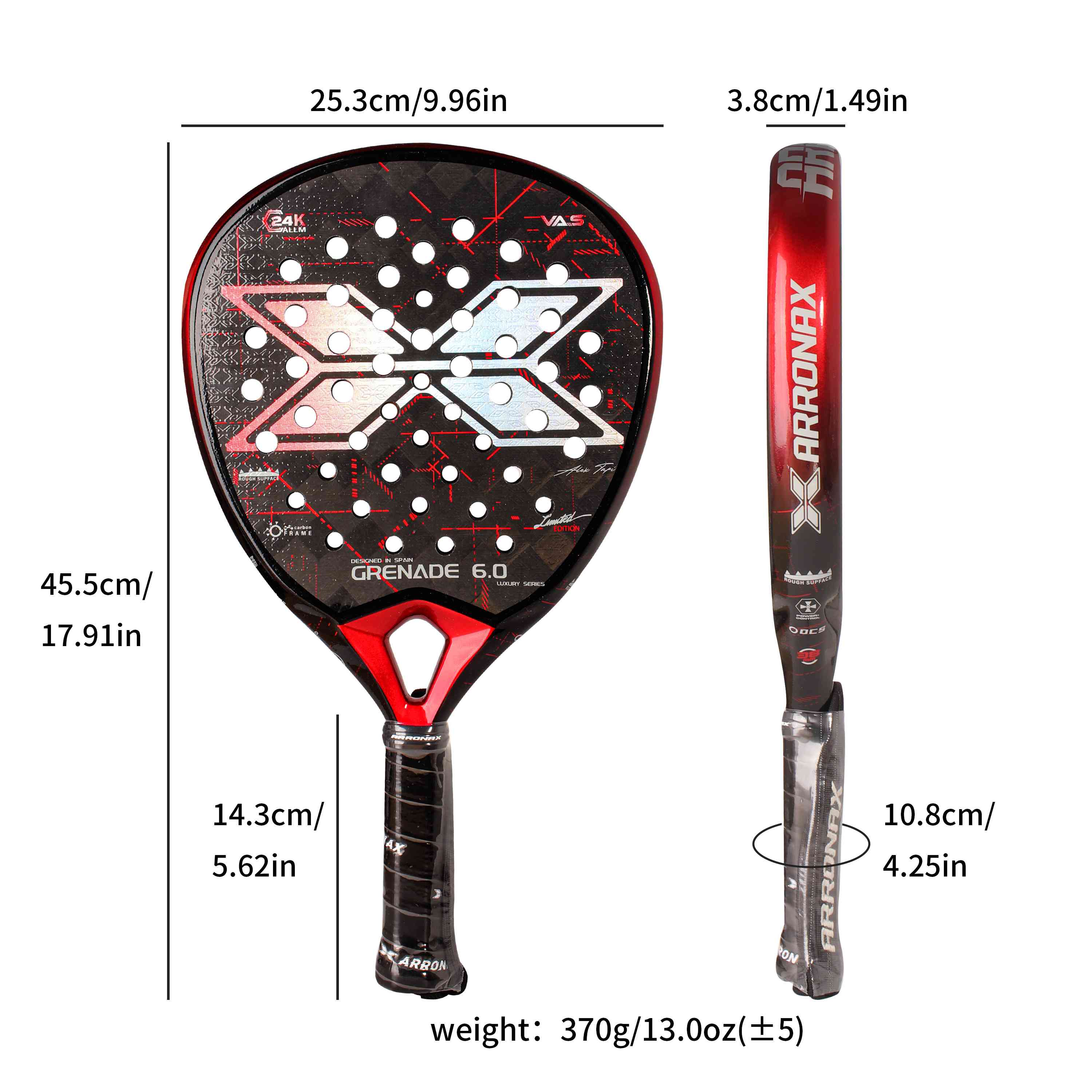 Arronax Grenade 6.0 padel racket handle grip detail for better control