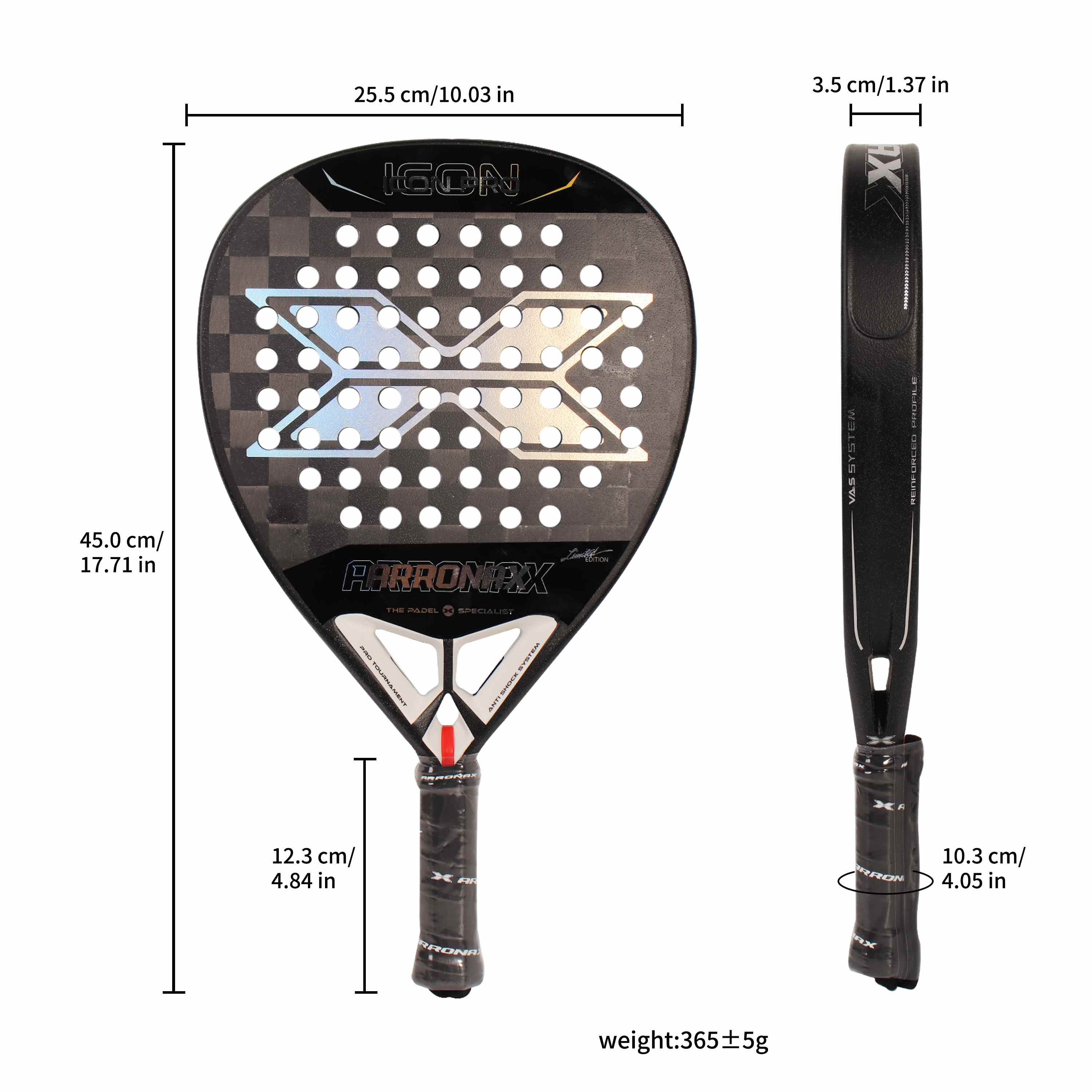 Arronax Icon padel racket black EVA core for vibration absorption