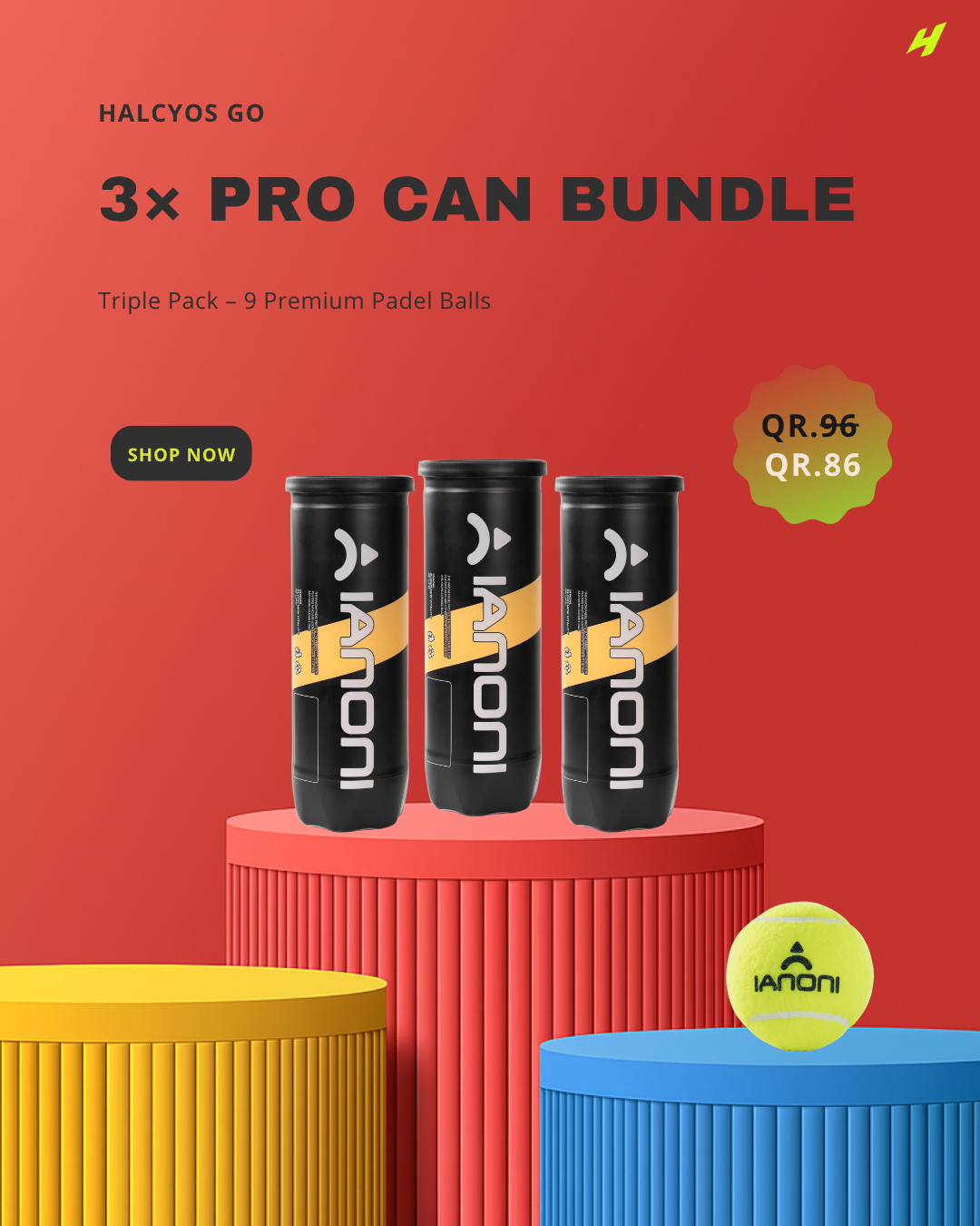 Halcyos 3× PRO Can Padel Ball Bundle – Pack of 9 premium match padel balls.