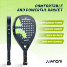 Halcyos black carbon fiber padel racket with diamond shape for powerful shots