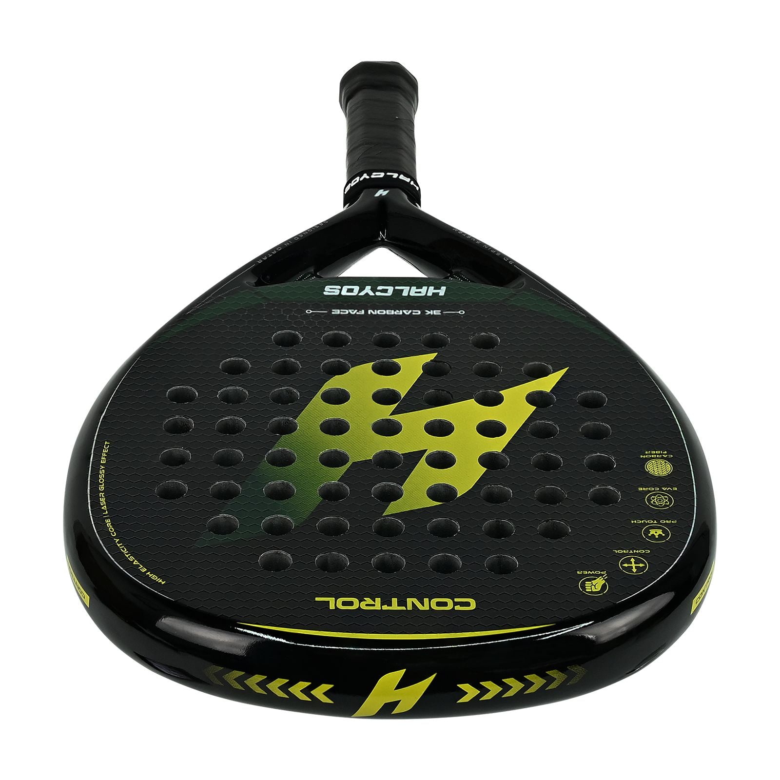 Halcyos racket handle grip embossed H detail