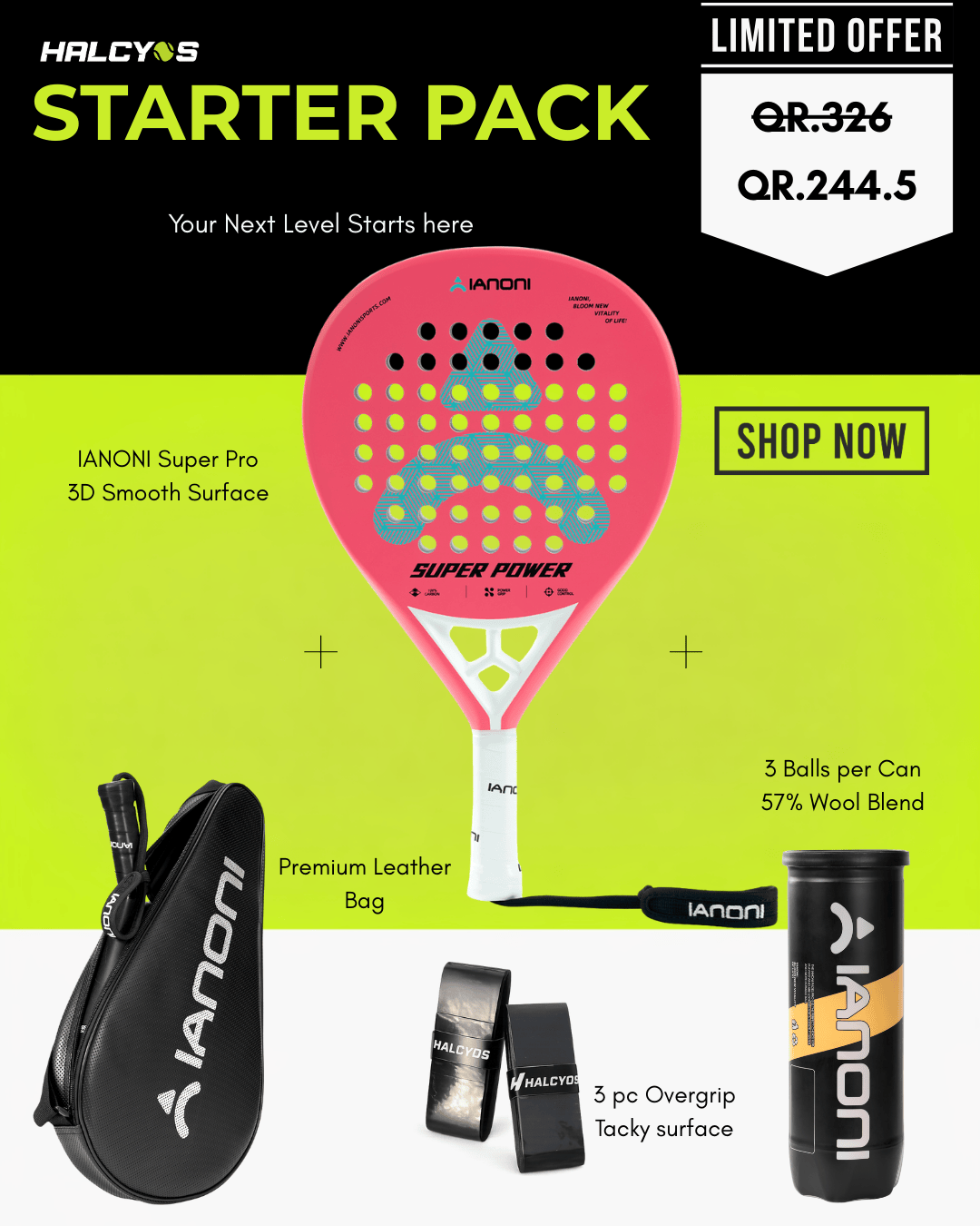 Halcyos Force Pro carbon padel racket built for powerful offensive play
