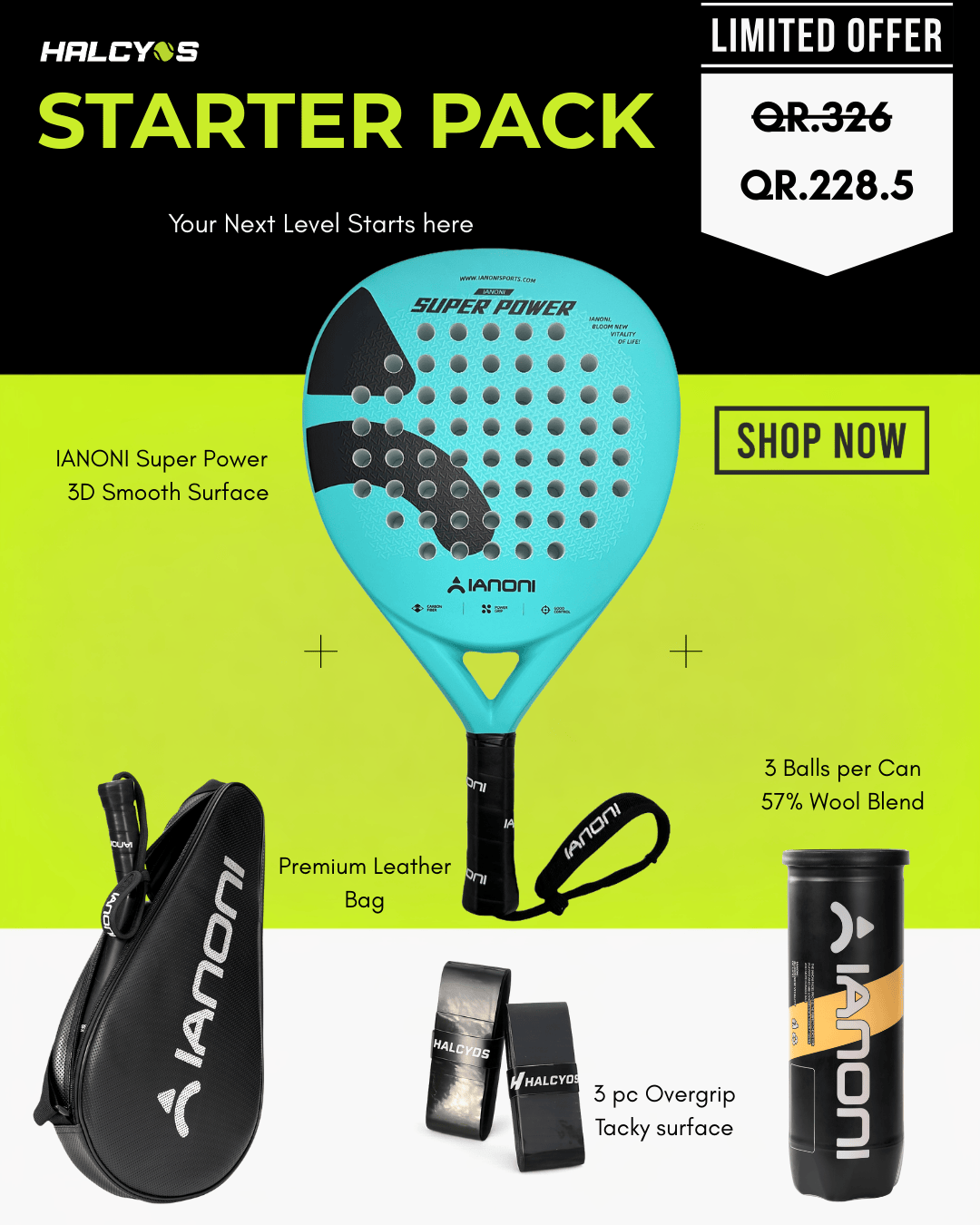 Performance padel racket Halcyos Force Pro designed for competitive players