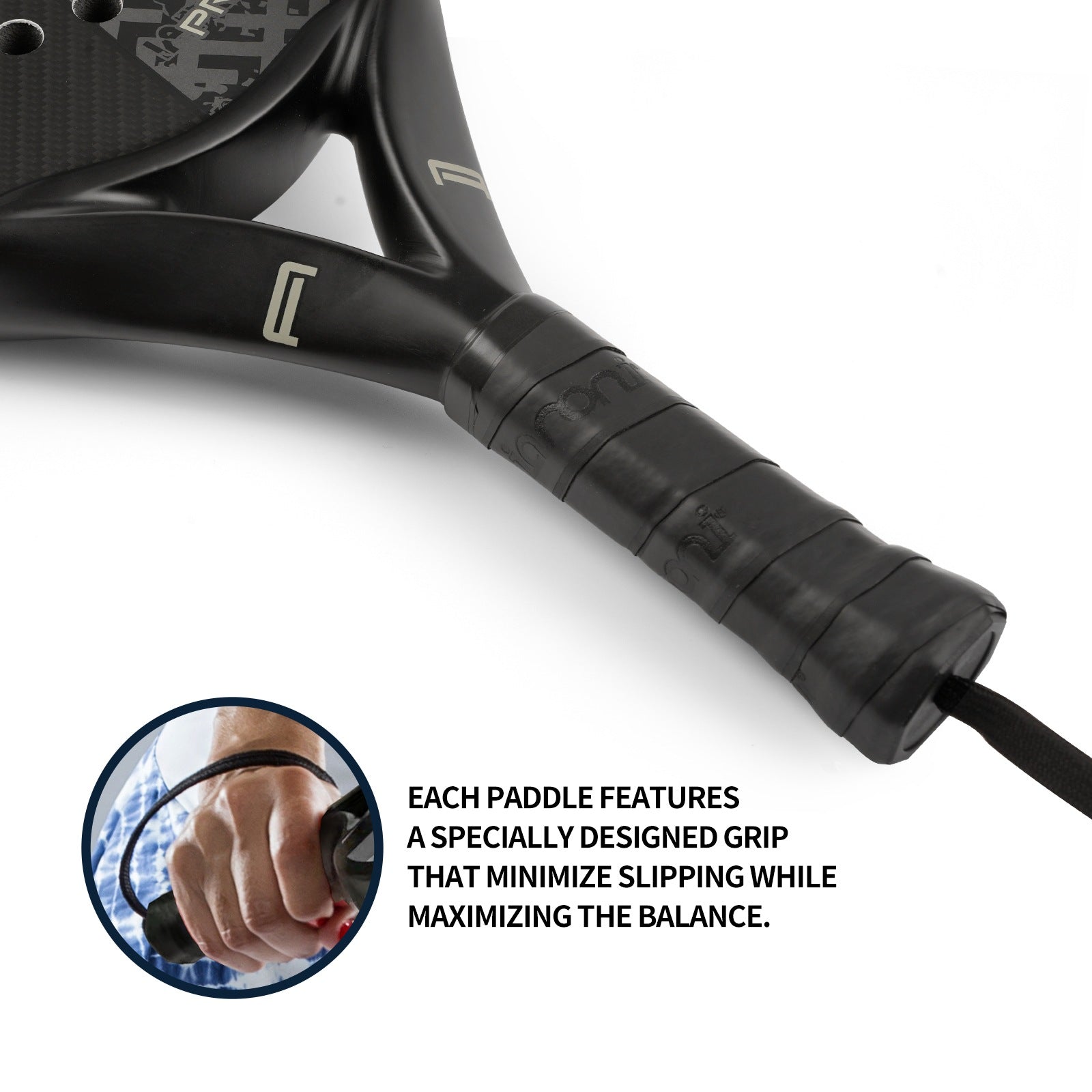 Sweat-wicking anti-slip grip of Halcyos IANONI Carbon Pro padel racket