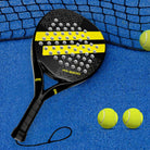 Close-up premium carbon fiber surface on Halcyos IANONI padel racket