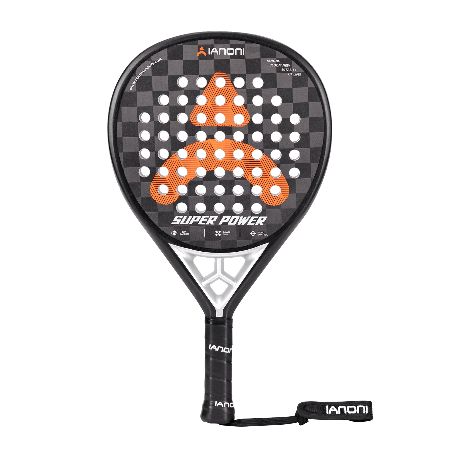 Padel player in action using Halcyos IANONI Super Power racket black orange Qatar