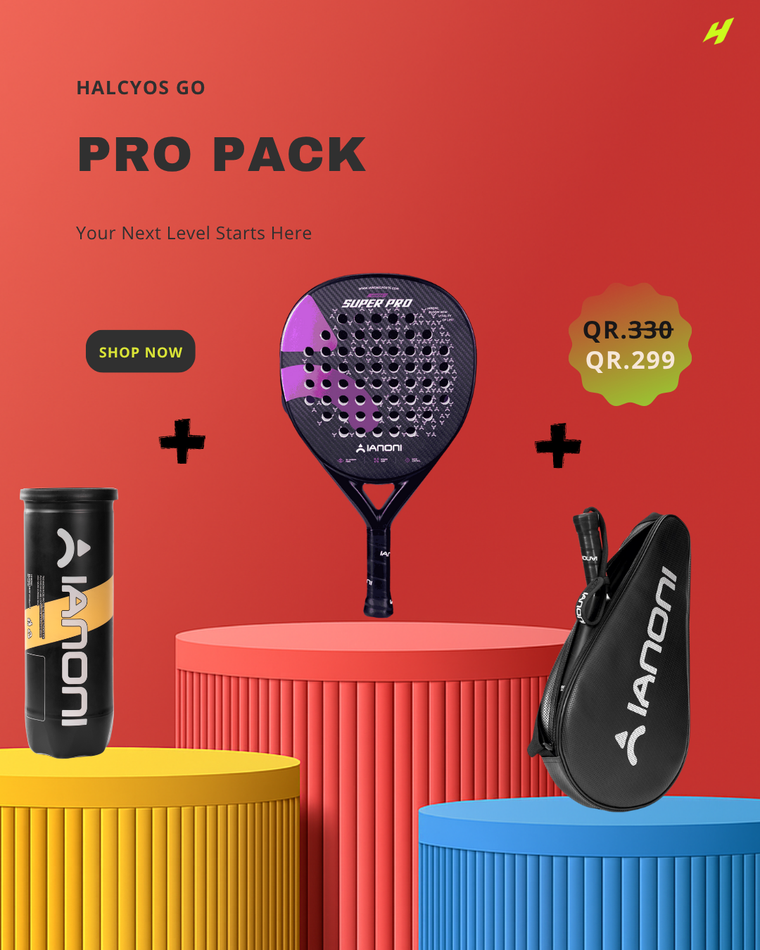 Halcyos Pro Pack Purple Edition – Control performance padel racket bundle with pro balls and gear bag