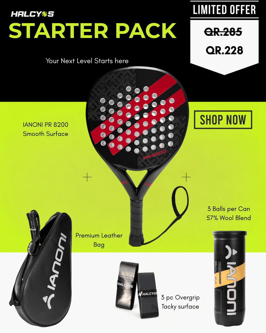 Halcyos Titan Control padel racket designed for balance and precision