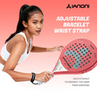 Padel player using IANONI Super Power watermelon red racket for smash