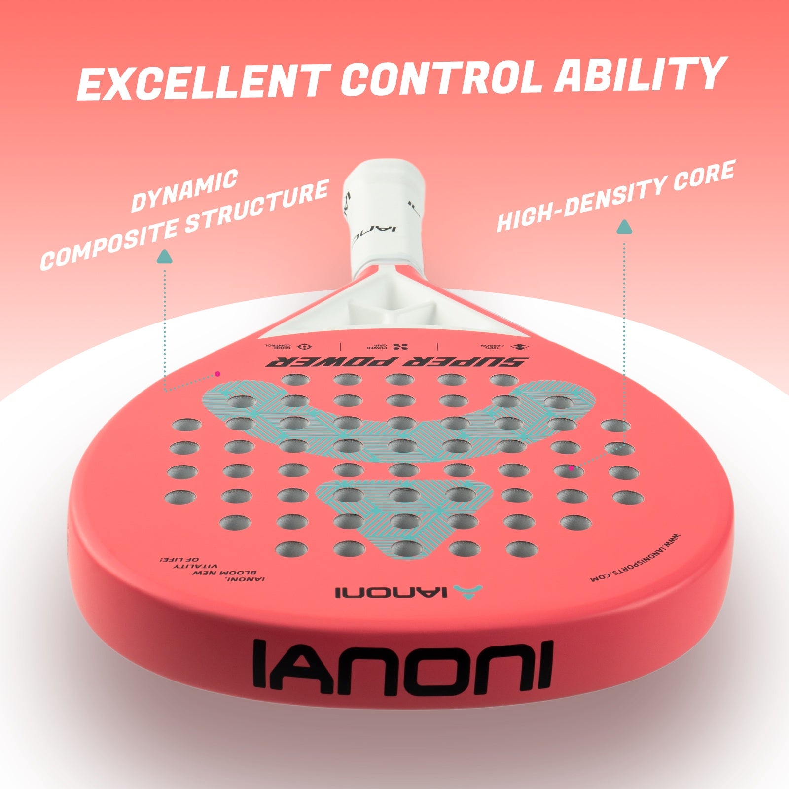 Detail of large sweet spot on IANONI Super Power diamond shape padel racket