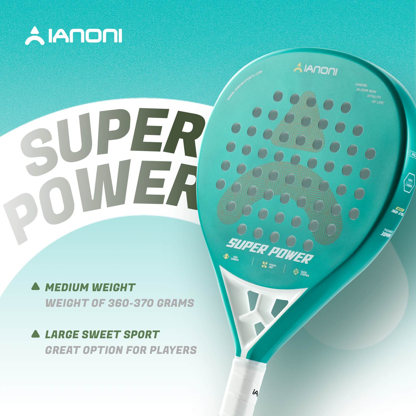 IANONI Super Power red racket designed for fast powerful gameplay