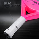 Female padel player holding the pink IANONI Super Power racket on court