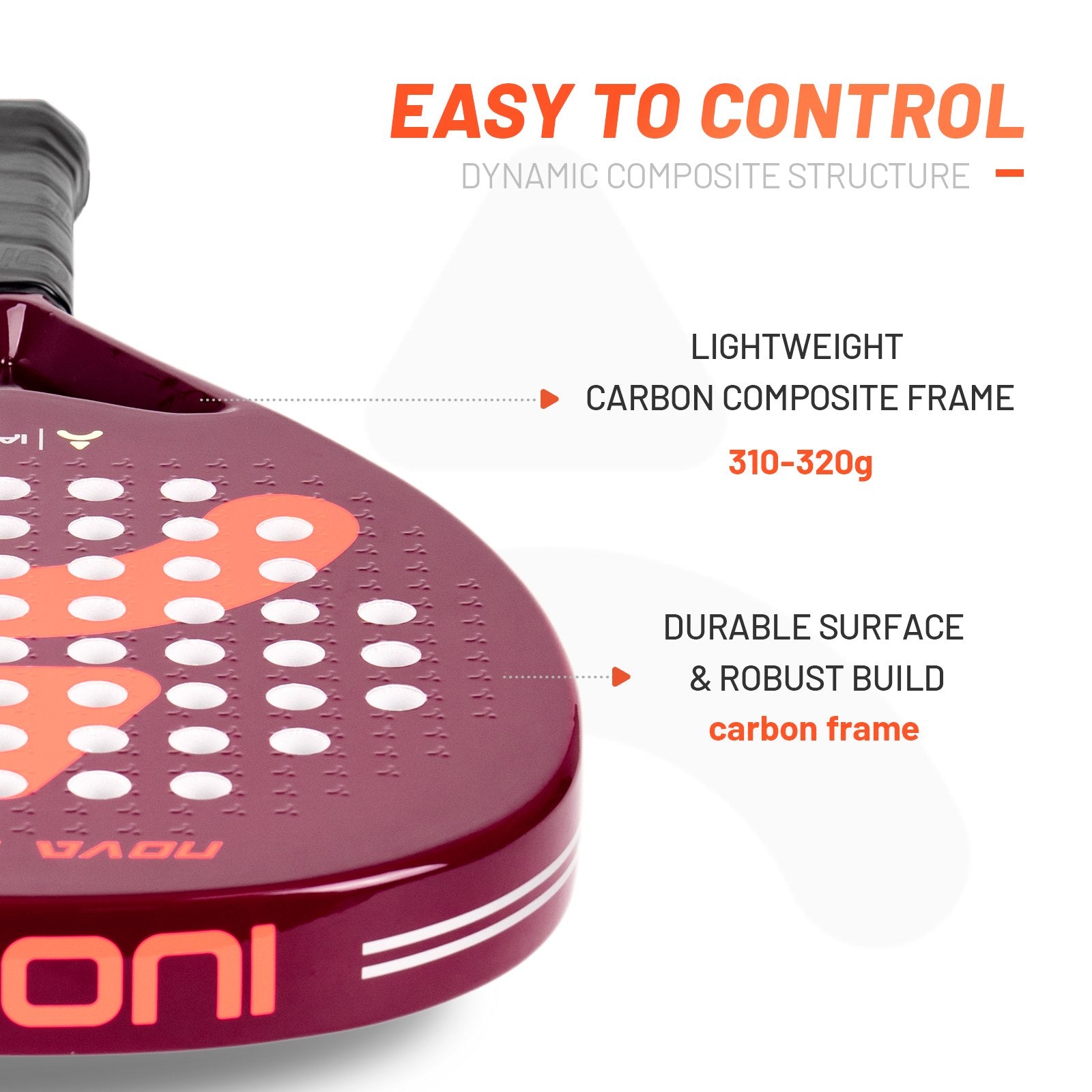 IANONI Nova Burst junior racket with carbon frame, white EVA core and hybrid shape