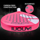 Close-up of the IANONI Super Power carbon-fiber construction and textured 3D racket surface